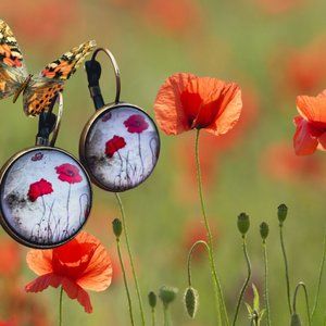 2/💲25 😃 Poppy Red Earrings Boho Vintage Handmade